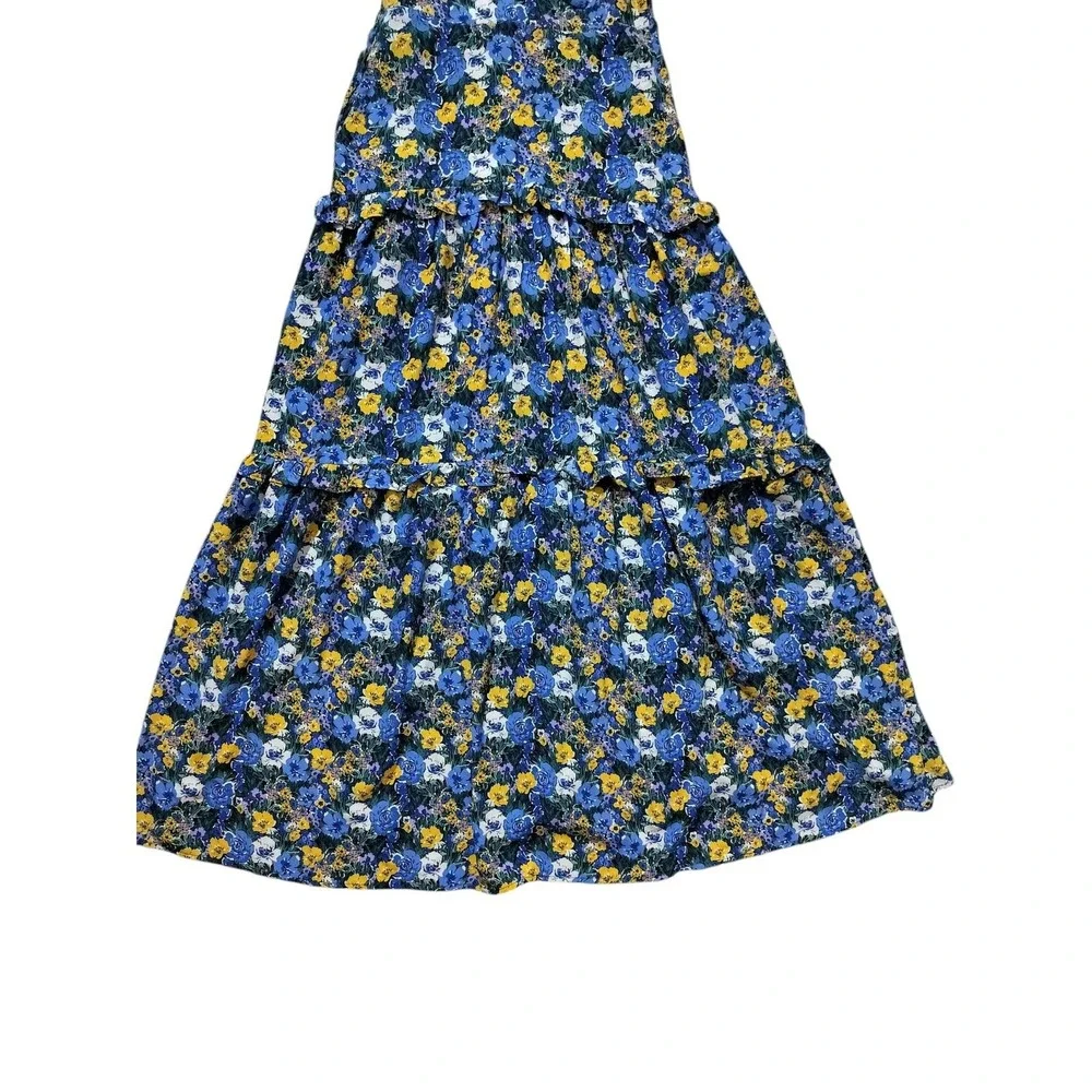 Code x Mode Women's‎ Blue Yellow Ruffle Tiered Floral Casual Maxi Dress Size S